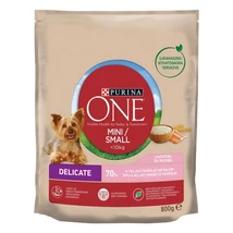 Purina ONE Mini DELICATE Lazaccal száraz kutyaeledel 800g .