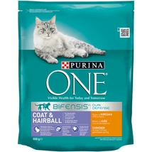 PURINA ONE COAT &HAIRBALL Csirkében és teljes kiőrlésű gabonákban gazdag száraz macskaeledel 800g .