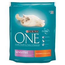 PURINA ONE SENSITIVE Pulykában és rizsben gazdag száraz macskaeledel 800g .