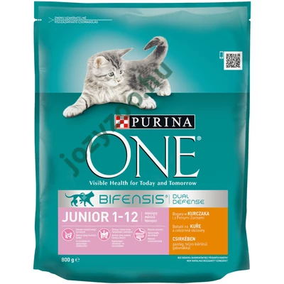 ONE JUNIOR Csirkében gazdag, teljes kiőrlésű gabonákkal száraz macskaeledel 800g .